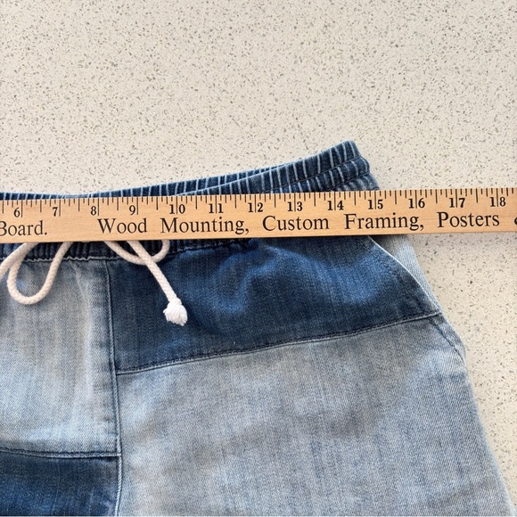 Aerie Denim Jean Shorts Pull On Patchwork Small Summer Elastic Waist Drawstring - Picture 7 of 14